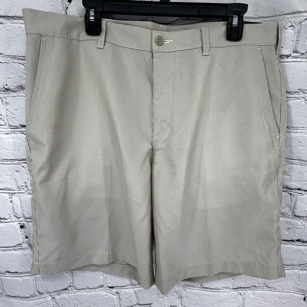 NWT Alan Flusser Golf Shorts Men's 36 Tan Striped Chino Performance Tech Active